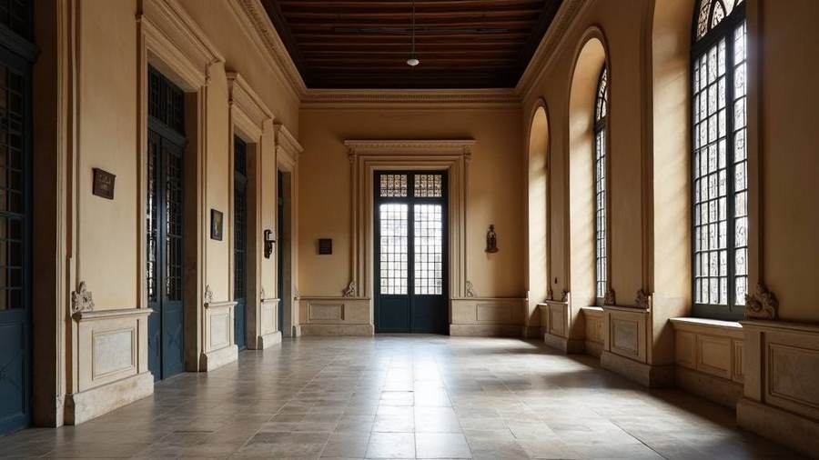 Uusklassisen hallintorakennuksen sisätila Vallettassa